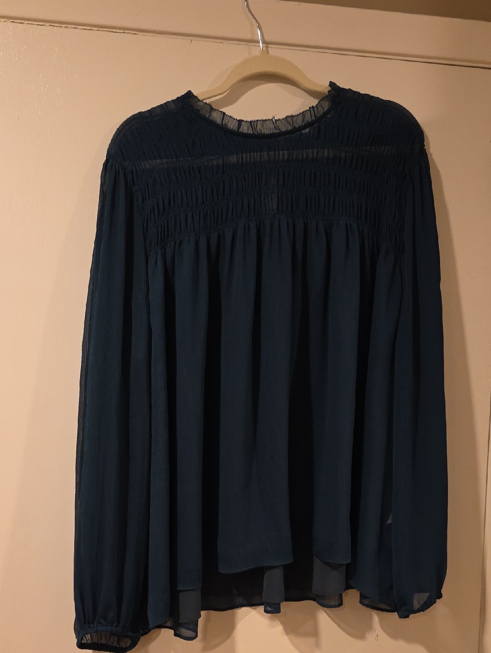 Banana Republic Green Smocked Yoke Long Sleeve Blouse